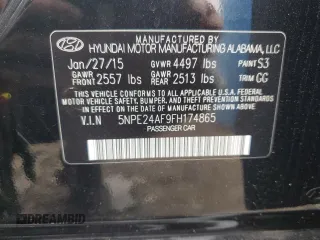 2015 Hyundai Sonata SE z VIN 5NPE24AF9FH174865, wystawiony jako Copart lot #60498875 z przebiegiem 51 350 mil mil oraz Czysty tytuł • Clean title. Historia ofert i sprzedaży dostępna na DreamBid. Obrazek 12.