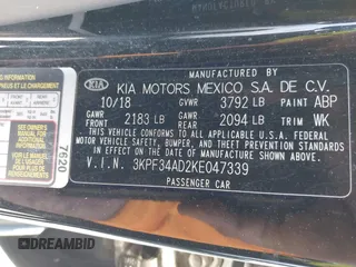 2019 Kia Forte S with VIN 3KPF34AD2KE047339, listed as a IAAI auction lot 42099823 with 63,814 mi miles. Bid and sale history available at carsss.com. Image 9.