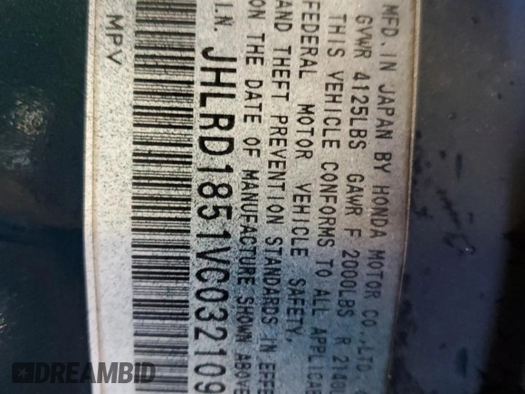 1997 Honda CR-V with VIN JHLRD1851VC032109, listed as a Copart auction lot 48504385 with 193,666 mi miles and Salvage Title. Bid and sale history available at carsss.com. Image 14.