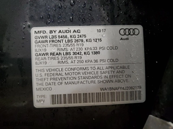 2018 Audi Q5 Premium Plus with VIN WA1BNAFY4J2082179, listed as a Copart auction lot 51258805 with 0 mi miles and Clean Title. Bid and sale history available at carsss.com. Image 14.