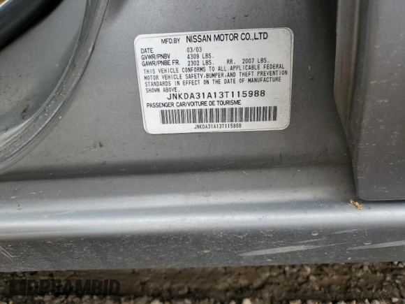 2003 Infiniti I35 Luxury with VIN JNKDA31A13T115988, listed as a Copart auction lot 51068265 with 240,695 mi miles and Salvage Title. Bid and sale history available at DreamBid. Image 15.
