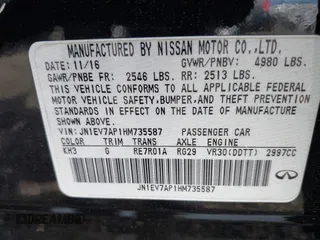 2017 Infiniti Q50 Premium with VIN JN1EV7AP1HM735587, listed as a IAAI auction lot 42341024 with 107,372 mi miles and . Bid and sale history available at DreamBid. Image 9.