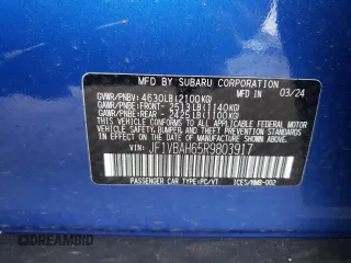 2024 Subaru WRX Premium with VIN JF1VBAH65R9803917, listed as a Copart auction lot 53911935 with 10,537 mi miles and Salvage title. Bid and sale history available at DreamBid. Image 12.