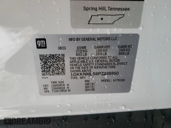 2023 GMC Acadia SLT with VIN 1GKKNMLS6PZ249850, listed as a Copart auction lot 87687455 with 29,150 mi miles and Salvage Title. Bid and sale history available at DreamBid. Image 13.