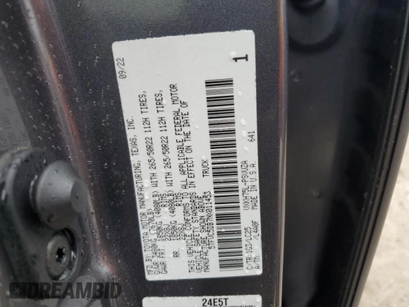 2022 Toyota Tundra Capstone Hybrid with VIN 5TFVC5DB7NX011453, listed as a Copart auction lot 74077814 with Not provided miles and Non repairable. Bid and sale history available at DreamBid. Image 13.