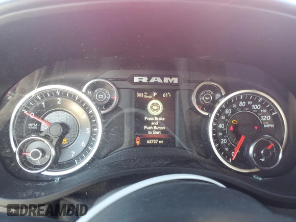 2019 Ram 1500 Big Horn/Lone Star with VIN 1C6SRFFTXKN854008, listed as a Copart auction lot 52307845 with 62,757 mi miles and Non Repairable. Bid and sale history available at carsss.com. Image 9.
