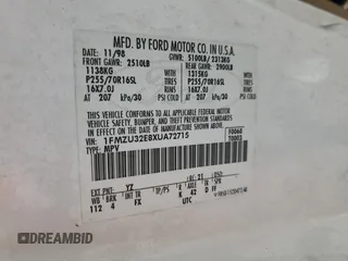 1999 Ford Explorer XLT z VIN 1FMZU32E8XUA72715, wystawiony jako Copart lot #41881985 z przebiegiem 242 982 mil mil oraz Szkoda całkowita • Salvage title. Historia ofert i sprzedaży dostępna na DreamBid. Obrazek 14.