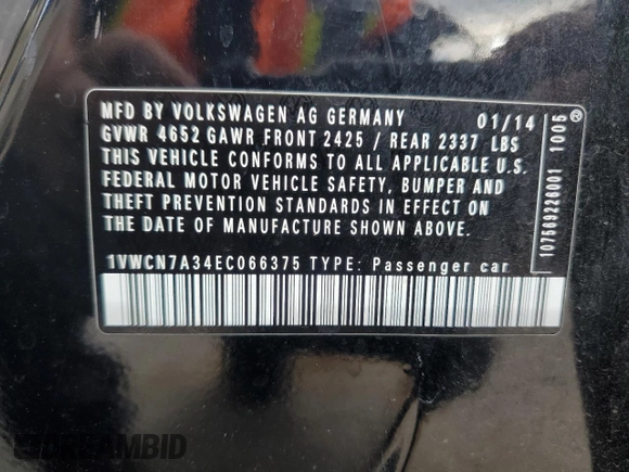 2014 Volkswagen Passat SEL Premium z VIN 1VWCN7A34EC066375, wystawiony jako Copart lot #54016005 z przebiegiem 170 305 mil mil oraz Szkoda całkowita • Salvage title. Historia ofert i sprzedaży dostępna na DreamBid. Obrazek 13.