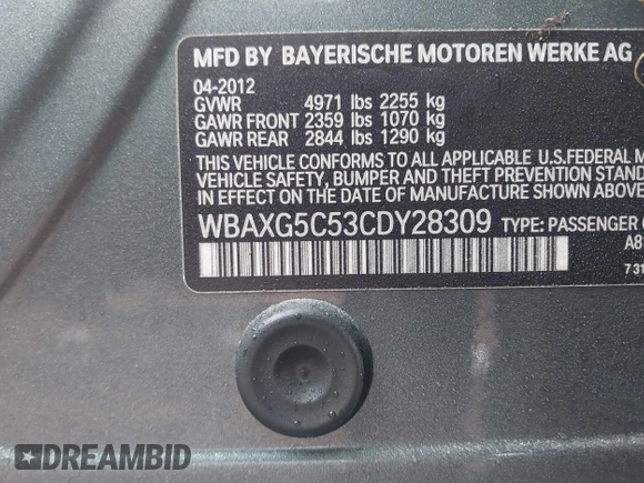 2012 BMW 5 Series 528i with VIN WBAXG5C53CDY28309, listed as a IAAI auction lot 41064233 with 129,915 mi miles. Bid and sale history available at carsss.com. Image 9.