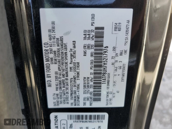 2017 Ford Mustang EcoBoost Premium with VIN 1FATP8UH7H5217976, listed as a Copart auction lot 49411505 with 145,437 mi miles and Clean title. Bid and sale history available at DreamBid. Image 12.