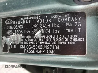 2003 Hyundai Accent GL with VIN KMHCG45CX3U497134, listed as a Copart auction lot 70932594 with 107,980 mi miles and Clean Title. Bid and sale history available at carsss.com. Image 12.