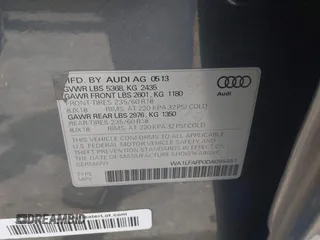 2013 Audi Q5 Premium Plus with VIN WA1LFAFP0DA095451, listed as a IAAI auction lot 42490814 with 132,613 mi miles and . Bid and sale history available at DreamBid. Image 9.