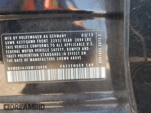 2013 Volkswagen Golf с VIN WVWDB7AJ3DW126836, выставлен на аукционе Copart как лот 68328644 с пробегом 151 670 миль миль и Списание • Salvage title. История ставок и продаж доступна на DreamBid. Изображение 13.