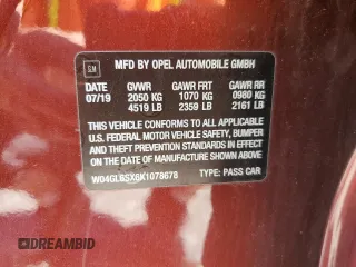 2019 Buick Regal Preferred with VIN W04GL6SX6K1078678, listed as a Copart auction lot 54528055 with 74,329 mi miles and Salvage title. Bid and sale history available at DreamBid. Image 12.