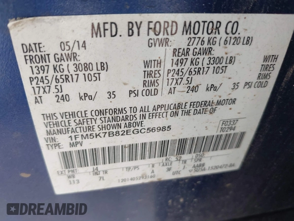 2014 Ford Explorer with VIN 1FM5K7B82EGC56985, listed as a IAAI auction lot 42142826 with 173,267 mi miles and . Bid and sale history available at DreamBid. Image 9.
