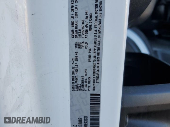2020 Ram ProMaster Cargo with VIN 3C6TRVAG4LE138882, listed as a Copart auction lot 47901255 with 141,622 mi miles and Clean Title. Bid and sale history available at DreamBid. Image 13.