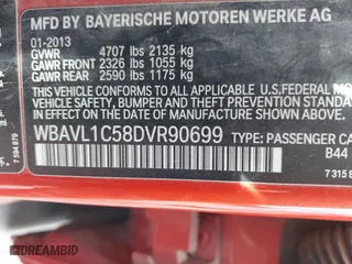 2013 BMW X1 xDrive28i with VIN WBAVL1C58DVR90699, listed as a IAAI auction lot 41809183 with 96,986 mi miles. Bid and sale history available at carsss.com. Image 9.