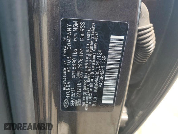 2018 Genesis G80 Sport with VIN KMHGN4JB0JU257124, listed as a Copart auction lot 59428525 with 92,157 mi miles and Salvage title. Bid and sale history available at DreamBid. Image 12.