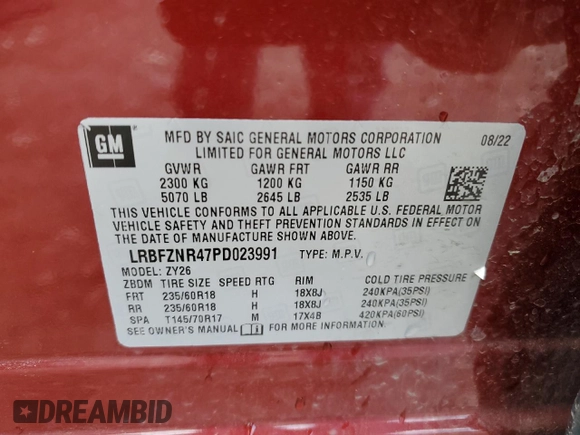 2023 Buick Envision Essence with VIN LRBFZNR47PD023991, listed as a Copart auction lot 52137015 with 19,376 mi miles and Salvage Title. Bid and sale history available at carsss.com. Image 12.