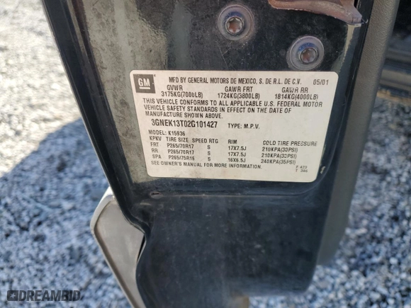 2002 Chevrolet Avalanche with VIN 3GNEK13T02G101427, listed as a Copart auction lot 85823674 with 0 mi miles and Salvage Title. Bid and sale history available at carsss.com. Image 14.