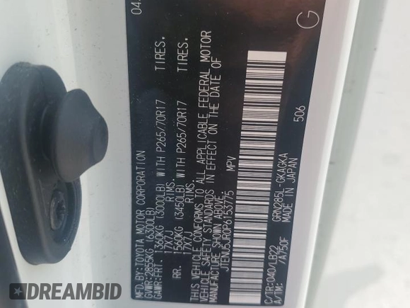 2023 Toyota 4Runner SR5 Premium with VIN JTENU5JR0P6153775, listed as a Copart auction lot 53680035 with 22,662 mi miles and Salvage title. Bid and sale history available at DreamBid. Image 13.