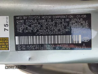 2008 Toyota Prius z VIN JTDKB20U583369271, wystawiony jako IAAI lot #42320984 z przebiegiem 333 846 mil mil oraz . Historia ofert i sprzedaży dostępna na DreamBid. Obrazek 9.