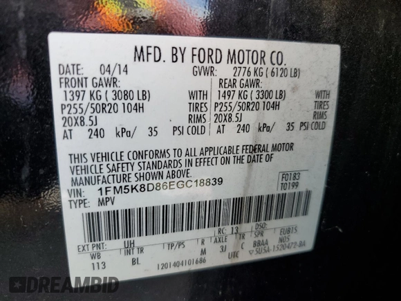 2014 Ford Explorer XLT with VIN 1FM5K8D86EGC18839, listed as a Copart auction lot 53984055 with 158,440 mi miles and Clean Title. Bid and sale history available at carsss.com. Image 13.