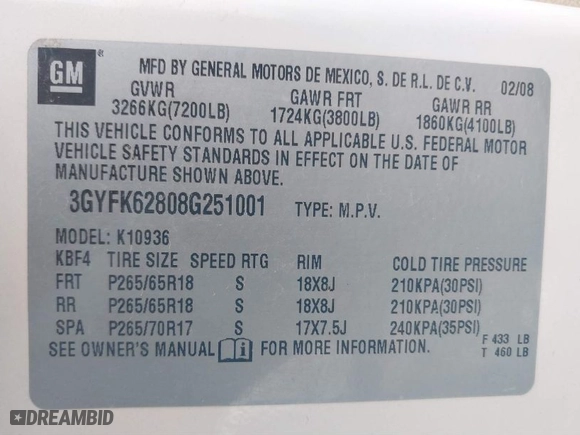 2008 Cadillac Escalade EXT with VIN 3GYFK62808G251001, listed as a IAAI auction lot 41597855 with 142563 miles. Bid and sale history available at carsss.com. Image 9.