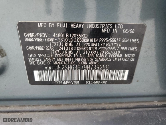 2009 Subaru Forester (Natl) X w/Premium Pkg with VIN JF2SH63679H739256, listed as a Copart auction lot 53352075 with 199,604 mi miles and Clean Title. Bid and sale history available at carsss.com. Image 13.