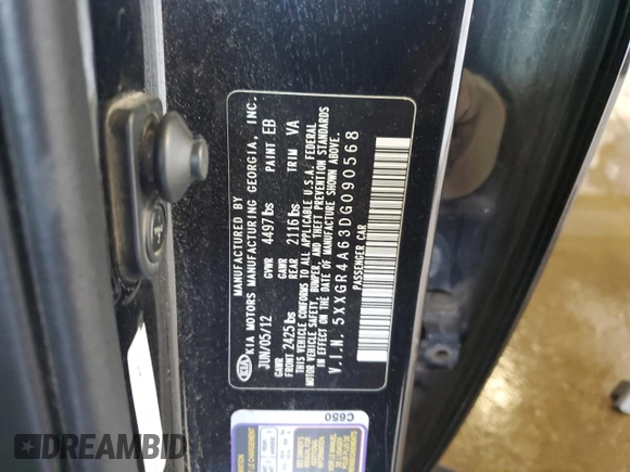 2013 Kia Optima SX with VIN 5XXGR4A63DG090568, listed as a Copart auction lot 59303545 with 239,651 mi miles and Salvage title. Bid and sale history available at DreamBid. Image 13.