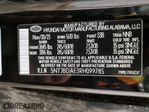 2024 Hyundai Santa Cruz SEL z VIN 5NTJBDAE3RH099785, wystawiony jako Copart lot #44244815 z przebiegiem 5 921 mil mil oraz Szkoda całkowita • Salvage title. Historia ofert i sprzedaży dostępna na DreamBid. Obrazek 13.