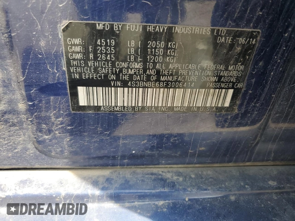 2015 Subaru Legacy Premium with VIN 4S3BNBE68F3006414, listed as a Copart auction lot 58781325 with 162,016 mi miles and Salvage title. Bid and sale history available at DreamBid. Image 12.
