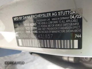 2003 Mercedes-Benz C 230 Kompressor with VIN WDBRF40J33F431857, listed as a IAAI auction lot 41810168 with 120,096 mi miles and . Bid and sale history available at DreamBid. Image 9.