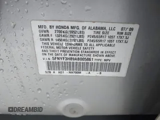 2010 Honda Pilot Touring with VIN 5FNYF3H89AB005861, listed as a IAAI auction lot 40828747 with 275,757 mi miles and . Bid and sale history available at DreamBid. Image 9.