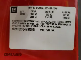 2004 Pontiac Grand Am SE1 with VIN 1G2NF52F34M543591, listed as a Copart auction lot 66852294 with 170,019 mi miles and Salvage Title. Bid and sale history available at carsss.com. Image 13.