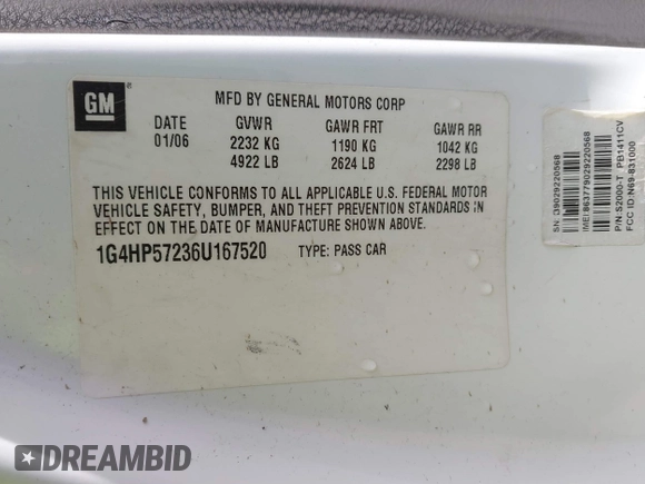 2006 Buick Lucerne CX with VIN 1G4HP57236U167520, listed as a IAAI auction lot 41798907 with 192,350 mi miles and . Bid and sale history available at DreamBid. Image 9.