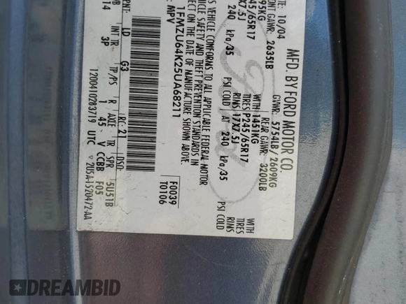 2005 Ford Explorer Eddie Bauer z VIN 1FMZU64K25UA68211, wystawiony jako Copart lot #51275025 z przebiegiem 220 353 mil mil oraz Szkoda całkowita • Salvage title. Historia ofert i sprzedaży dostępna na DreamBid. Obrazek 14.