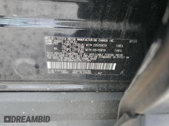 2021 Toyota RAV4 XLE Premium with VIN 2T3C1RFV9MW162776, listed as a Copart auction lot 55336675 with 79,060 mi miles and Salvage title. Bid and sale history available at DreamBid. Image 13.
