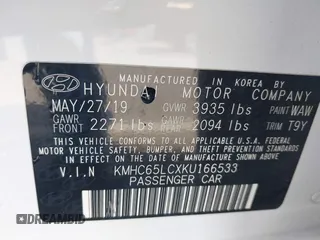 2019 Hyundai Ioniq Blue with VIN KMHC65LCXKU166533, listed as a IAAI auction lot 42090460 with 109,703 mi miles and . Bid and sale history available at DreamBid. Image 9.