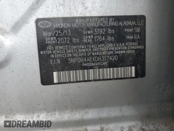 2013 Hyundai Elantra GLS z VIN 5NPDH4AEXDH317420, wystawiony jako Copart lot #54758435 z przebiegiem 88 418 mil mil oraz Szkoda całkowita • Salvage title. Historia ofert i sprzedaży dostępna na DreamBid. Obrazek 12.