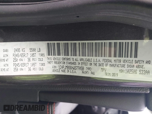2017 Jeep Cherokee Trailhawk with VIN 1C4PJMBS6HW577058, listed as a IAAI auction lot 42220033 with 111,623 mi miles and . Bid and sale history available at DreamBid. Image 9.