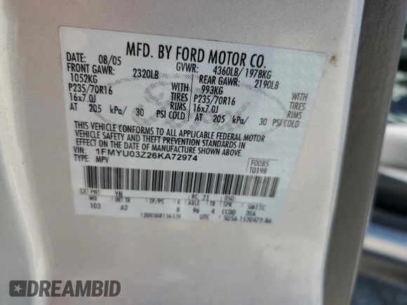 2006 Ford Escape XLT with VIN 1FMYU03Z26KA72974, listed as a Copart auction lot 72524674 with 221,479 mi miles and Salvage Title. Bid and sale history available at carsss.com. Image 15.