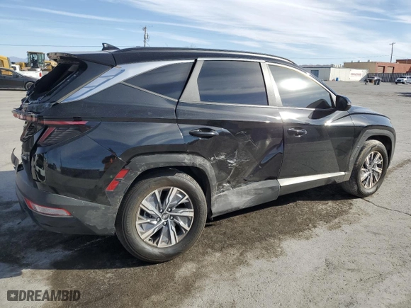 2023 Hyundai Tucson Hybrid Blue with VIN KM8JBCA18PU087488, listed as a Copart auction lot 46437745 with 43,688 mi miles and Salvage Title. Bid and sale history available at carsss.com. Image 3.