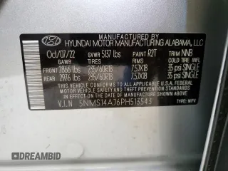 2023 Hyundai Santa Fe SE z VIN 5NMS14AJ6PH513543, wystawiony jako Copart lot #40357943 z przebiegiem 4 197 mil mil oraz Nie do naprawy • Non repairable. Historia ofert i sprzedaży dostępna na DreamBid. Obrazek 13.