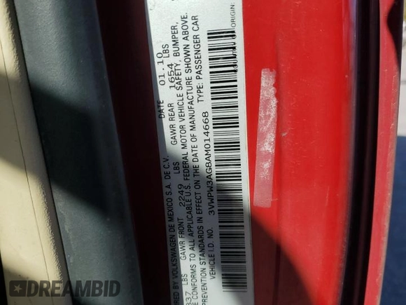 2010 Volkswagen Beetle with VIN 3VWPW3AG8AM014668, listed as a Copart auction lot 79402254 with 165,338 mi miles and Salvage title. Bid and sale history available at DreamBid. Image 12.