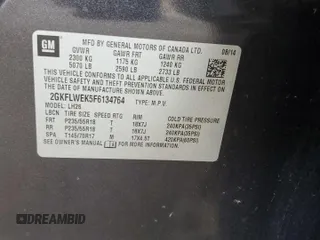 2015 GMC Terrain SLE with VIN 2GKFLWEK5F6134764, listed as a Copart auction lot 48362755 with 154,073 mi miles and Salvage Title. Bid and sale history available at DreamBid. Image 13.