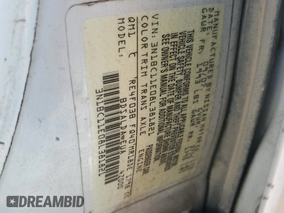 2008 Nissan Versa 1.8 S with VIN 3N1BC11E08L381821, listed as a Copart auction lot 46934395 with 227,346 mi miles and Salvage Title. Bid and sale history available at carsss.com. Image 13.