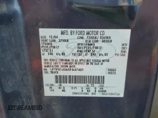 2005 Ford F-150 XLT z VIN 1FTPX14565FA47401, wystawiony jako Copart lot #57866745 z przebiegiem 229 265 mil mil oraz Szkoda całkowita • Salvage title. Historia ofert i sprzedaży dostępna na DreamBid. Obrazek 12.