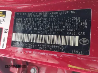 2025 Toyota Camry LE with VIN 4T1DAACK1SU048163, listed as a IAAI auction lot 41792637 with Not Provided miles and . Bid and sale history available at DreamBid. Image 9.