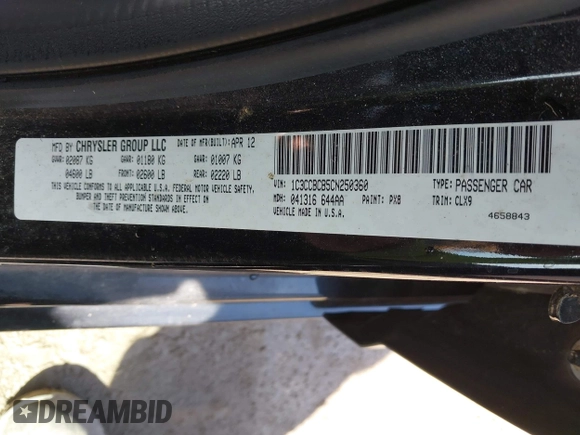 2012 Chrysler 200 Limited with VIN 1C3CCBCB5CN250360, listed as a IAAI auction lot 42097883 with 91,746 mi miles and . Bid and sale history available at DreamBid. Image 9.